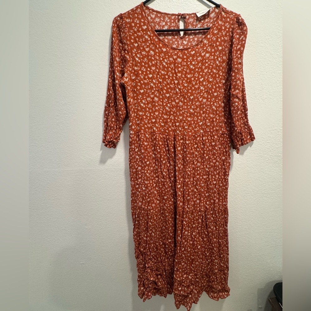 Orange Creek Rust Floral Sleeve Dress